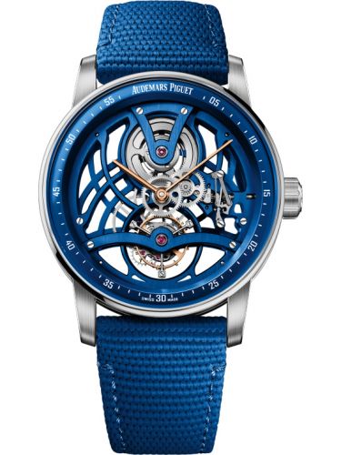 replica Audemars Piguet - 26600NB.OO.D346KB.01 CODE 11.59 Tourbillon Openworked White Gold / Blue Ceramic / Blue watch - Click Image to Close