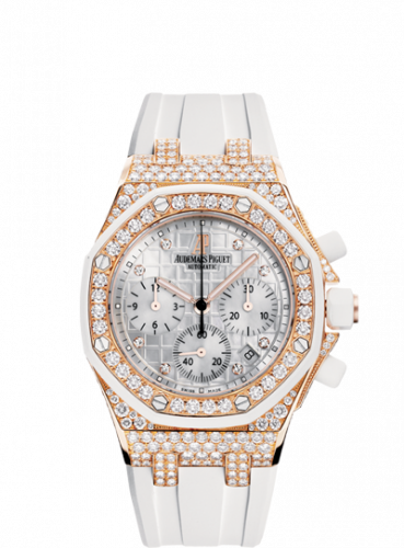replica Audemars Piguet - 26092OK.ZZ.D010CA.01 Royal Oak Offshore 26092 Lady Chronograph Pink Gold / White watch
