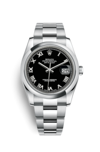 Rolex - 116200-0061 Datejust 36 Stainless Steel Domed / Oyster / Black Roman replica watch - Click Image to Close