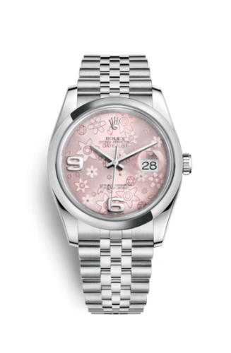 Rolex - 116200-0086 Datejust 36 Stainless Steel Domed / Jubilee / Pink Floral replica watch - Click Image to Close