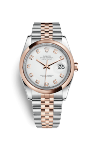 Rolex - 116201-0067 Datejust 36 Rolesor Everose Domed / Jubilee / White Diamond replica watch - Click Image to Close