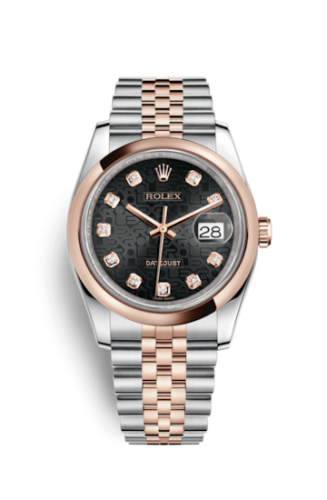 Rolex - 116201-0068 Datejust 36 Rolesor Everose Domed / Jubilee / Black Computer replica watch