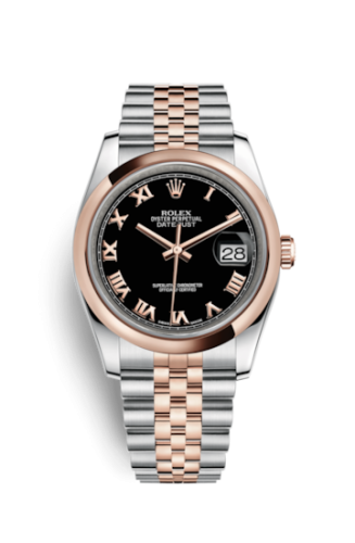 Rolex - 116201-0073 Datejust 36 Rolesor Everose Domed / Jubilee / Black Roman replica watch