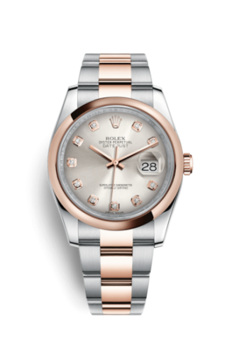 Rolex - 116201-0080 Datejust 36 Rolesor Everose Domed / Oyster / Silver Diamond replica watch