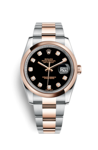 Rolex - 116201-0083 Datejust 36 Rolesor Everose Domed / Oyster / Black Diamond replica watch - Click Image to Close