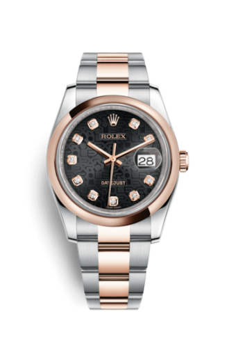 Rolex - 116201-0085 Datejust 36 Rolesor Everose Domed / Oyster / Black Computer replica watch