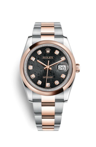 Rolex - 116201-0085 Datejust 36 Rolesor Everose Domed / Oyster / Black Computer replica watch - Click Image to Close