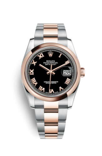 Rolex - 116201-0092 Datejust 36 Rolesor Everose Domed / Oyster / Black Roman replica watch