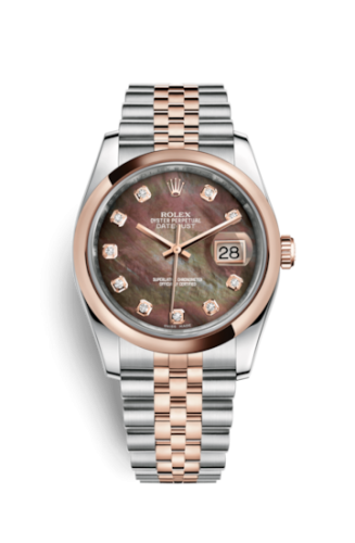 Rolex - 116201-0098 Datejust 36 Rolesor Everose Domed / Jubilee / Black MOP replica watch - Click Image to Close