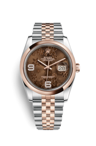 Rolex - 116201-0104 Datejust 36 Rolesor Everose Domed / Jubilee / Chocolate Floral replica watch - Click Image to Close