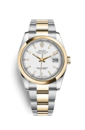 Rolex - 116203-0124 Datejust 36 Rolesor Yellow Domed / Oyster / White replica watch - Click Image to Close