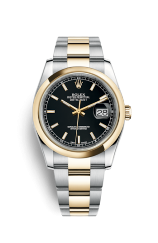 Rolex - 116203-0126 Datejust 36 Rolesor Yellow Domed / Oyster / Black replica watch - Click Image to Close