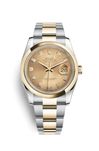 Rolex - 116203-0130 Datejust 36 Rolesor Yellow Domed / Oyster / Champagne Diamonds replica watch - Click Image to Close