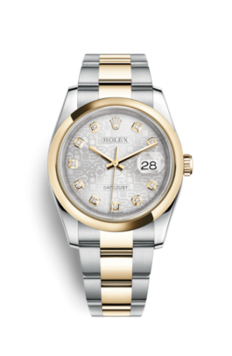 Rolex - 116203-0132 Datejust 36 Rolesor Yellow Domed / Oyster / Silver Computer replica watch - Click Image to Close