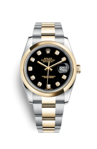 Rolex - 116203-0133 Datejust 36 Rolesor Yellow Domed / Oyster / Black Diamond replica watch - Click Image to Close