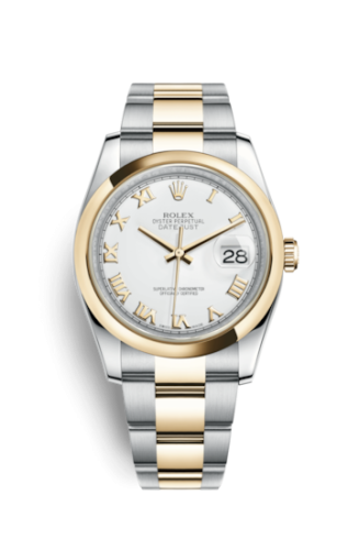 Rolex - 116203-0135 Datejust 36 Rolesor Yellow Domed / Oyster / White Roman replica watch - Click Image to Close