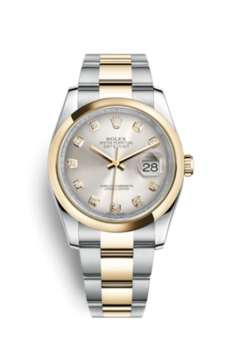 Rolex - 116203-0136 Datejust 36 Rolesor Yellow Domed / Oyster / Silver Diamond replica watch - Click Image to Close