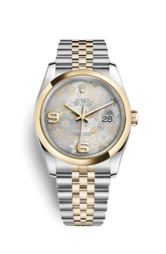 Rolex - 116203-0139 Datejust 36 Rolesor Yellow Domed / Jubilee / Silver Floral replica watch - Click Image to Close
