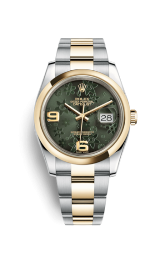 Rolex - 116203-0147 Datejust 36 Rolesor Yellow Domed / Oyster / Green Floral replica watch - Click Image to Close