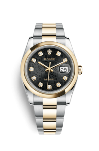 Rolex - 116203-0153 Datejust 36 Rolesor Yellow Domed / Oyster / Black Computer replica watch