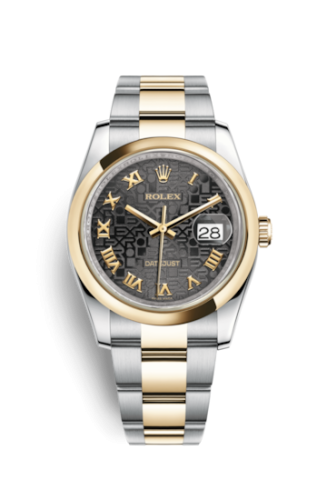 Rolex - 116203-0191 Datejust 36 Rolesor Yellow Domed / Oyster / Black Computer Roman replica watch