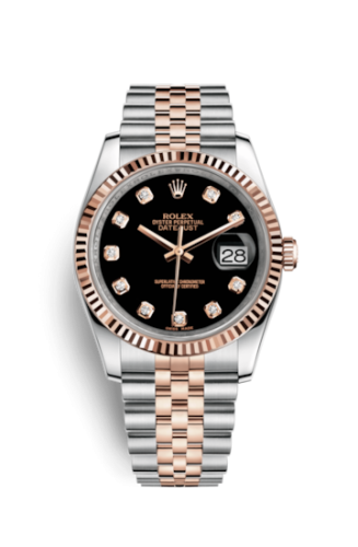 Rolex - 116231-0056 Datejust 36 Rolesor Everose Fluted / Jubilee / Black Diamonds replica watch