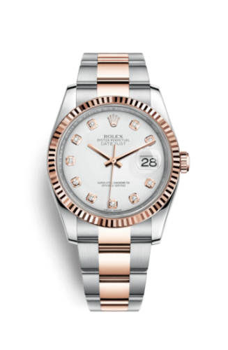 Rolex - 116231-0063 Datejust 36 Rolesor Everose Fluted / Oyster / White Diamonds replica watch - Click Image to Close