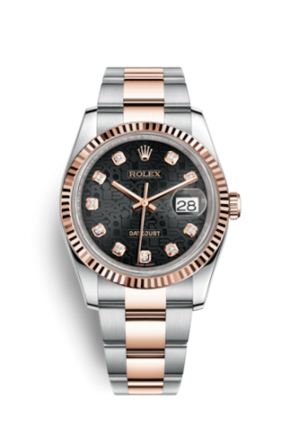 Rolex - 116231-0064 Datejust 36 Rolesor Everose Fluted / Oyster / Black Computer replica watch - Click Image to Close