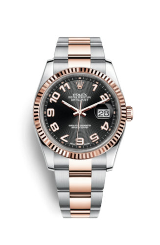 Rolex - 116231-0066 Datejust 36 Rolesor Everose Fluted / Oyster / Black Arabic replica watch