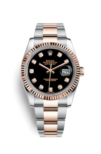 Rolex - 116231-0071 Datejust 36 Rolesor Everose Fluted / Oyster / Black Diamond replica watch - Click Image to Close
