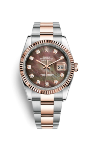 Rolex - 116231-0075 Datejust 36 Rolesor Everose Fluted / Oyster / Black MOP replica watch - Click Image to Close