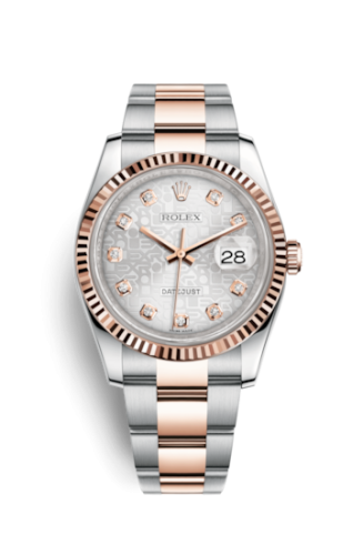 Rolex - 116231-0077 Datejust 36 Rolesor Everose Fluted / Oyster / Silver Computer replica watch