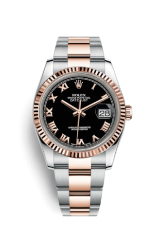 Rolex - 116231-0080 Datejust 36 Rolesor Everose Fluted / Oyster / Black Roman replica watch - Click Image to Close
