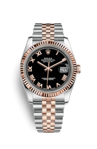 Rolex - 116231-0085 Datejust 36 Rolesor Everose Fluted / Jubilee / Black Roman replica watch