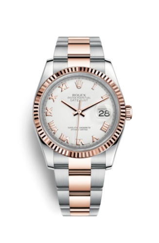 Rolex - 116231-0092 Datejust 36 Rolesor Everose Fluted / Oyster / White Roman replica watch