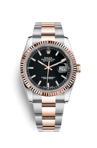 Rolex - 116231-0093 Datejust 36 Rolesor Everose Fluted / Oyster / Black replica watch