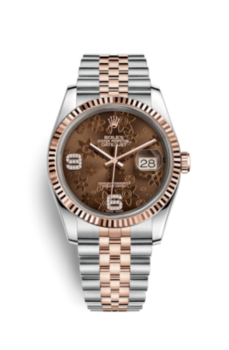 Rolex - 116231-0105 Datejust 36 Rolesor Everose Fluted / Jubilee / Chocolate Floral replica watch - Click Image to Close