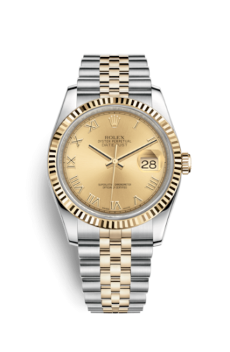Rolex - 116233-0147 Datejust 36 Rolesor Yellow Fluted / Jubilee / Champagne Roman replica watch