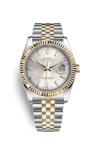 Rolex - 116233-0148 Datejust 36 Rolesor Yellow Fluted / Jubilee / Silver replica watch - Click Image to Close