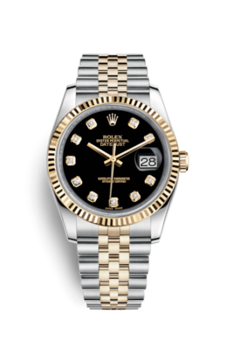 Rolex - 116233-0158 Datejust 36 Rolesor Yellow Fluted / Jubilee / Black Diamond replica watch - Click Image to Close