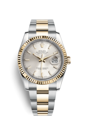 Rolex - 116233-0169 Datejust 36 Rolesor Yellow Fluted / Oyster / Silver replica watch - Click Image to Close