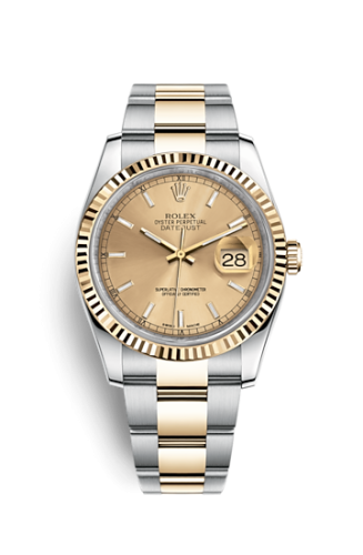 Rolex - 116233-0172 Datejust 36 Rolesor Yellow Fluted / Oyster / Champagne replica watch - Click Image to Close