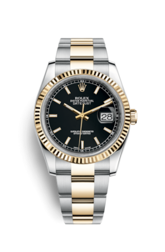 Rolex - 116233-0173 Datejust 36 Rolesor Yellow Fluted / Oyster / Black replica watch - Click Image to Close