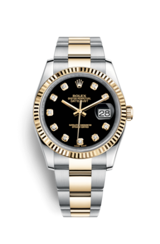 Rolex - 116233-0175 Datejust 36 Rolesor Yellow Fluted / Oyster / Black Diamond replica watch - Click Image to Close
