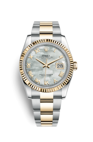 Rolex - 116233-0176 Datejust 36 Rolesor Yellow Fluted / Oyster / MOP Roman replica watch - Click Image to Close