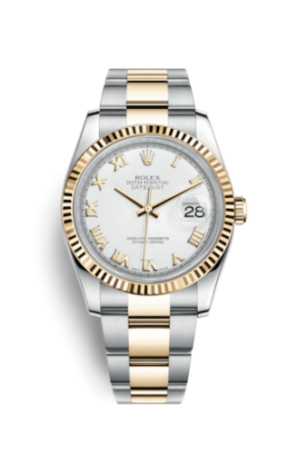 Rolex - 116233-0178 Datejust 36 Rolesor Yellow Fluted / Oyster / White Roman replica watch - Click Image to Close