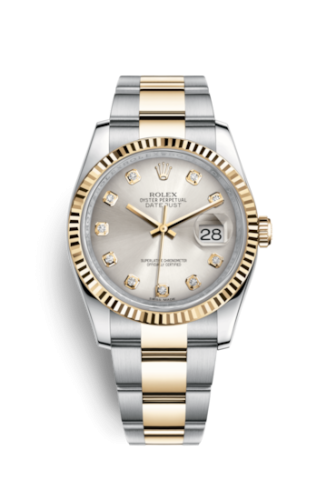 Rolex - 116233-0179 Datejust 36 Rolesor Yellow Fluted / Oyster / Silver Diamonds replica watch