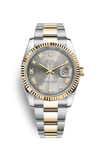 Rolex - 116233-0180 Datejust 36 Rolesor Yellow Fluted / Oyster / Steel Roman replica watch - Click Image to Close