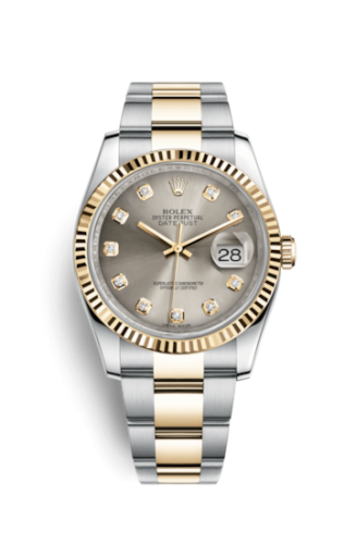 Rolex - 116233-0181 Datejust 36 Rolesor Yellow Fluted / Oyster / Steel Diamonds replica watch - Click Image to Close