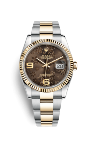 Rolex - 116233-0184 Datejust 36 Rolesor Yellow Fluted / Oyster / Bronze Floral replica watch - Click Image to Close